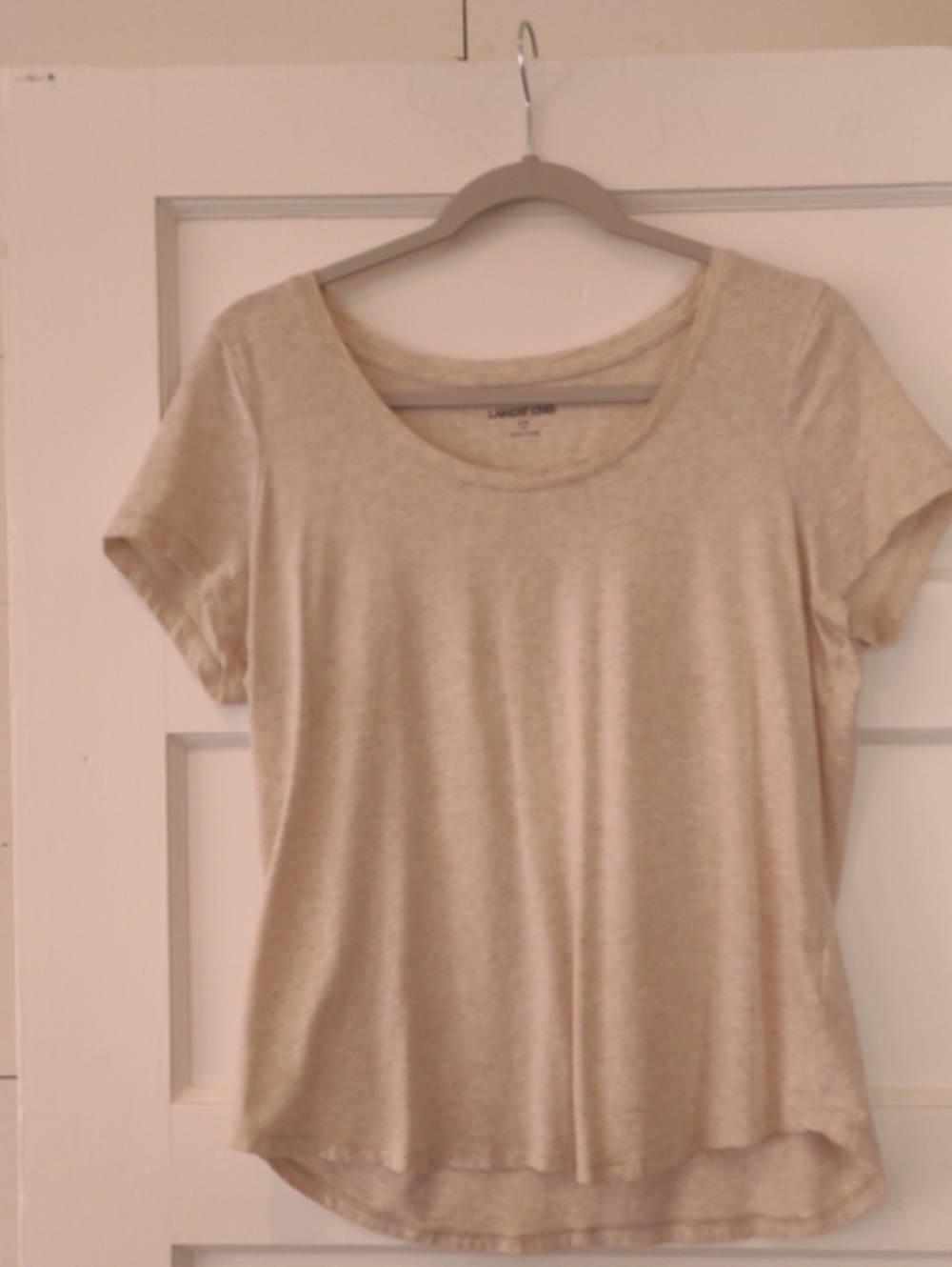 Lands' End Short Sleeve Scoop Neck Tee in Light Oatmeal Cotton Blend